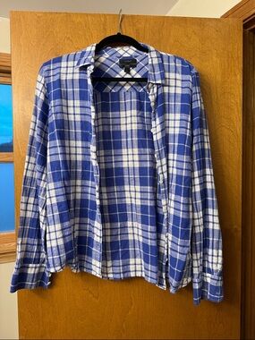 J. Crew Women’s Size 12 Blue and White Plaid Button-Up Shirt